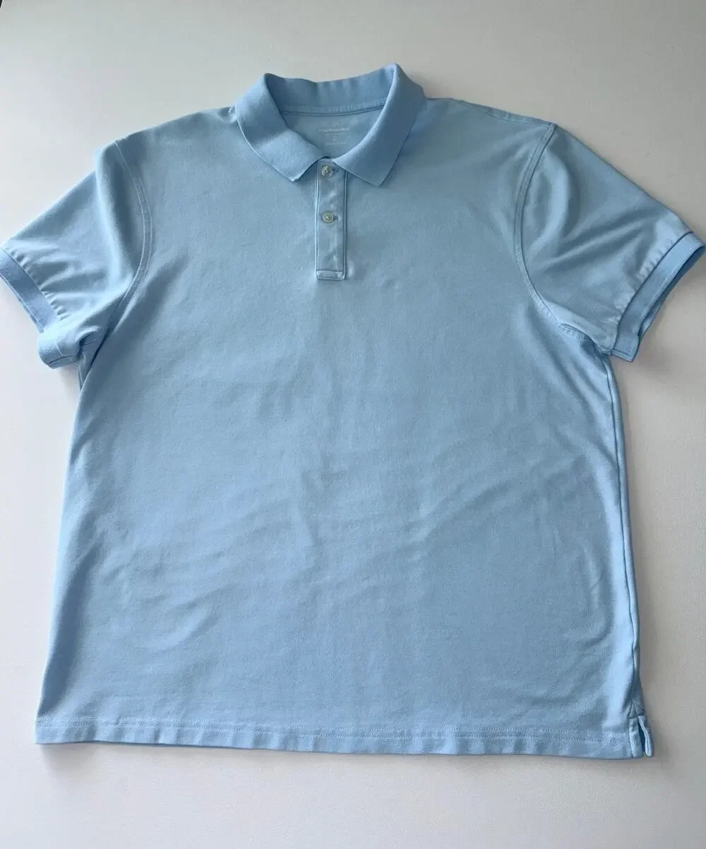 J.Crew Flex Pique Polo Men's L Light Blue Untucked Short Sleeve Stretch